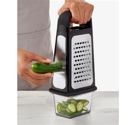 good grips stainless steel box grater with container|oxo etched box grater.